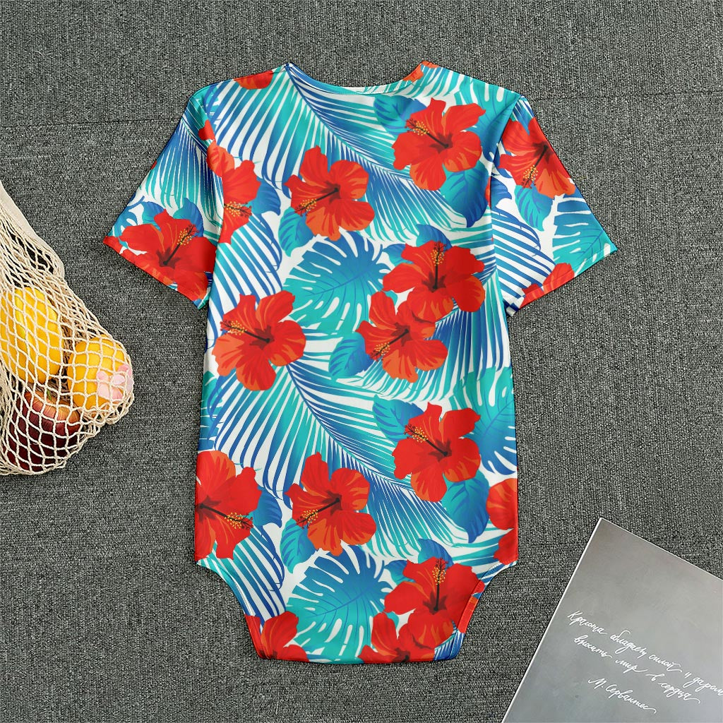 Blue Tropical Hibiscus Pattern Print Men's Bodysuit