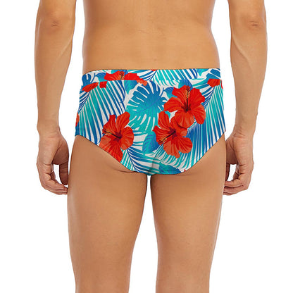 Blue Tropical Hibiscus Pattern Print Men's Briefs