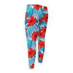 Blue Tropical Hibiscus Pattern Print Men's Compression Pants