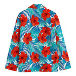 Blue Tropical Hibiscus Pattern Print Men's Cotton Blazer