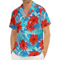 Blue Tropical Hibiscus Pattern Print Men's Deep V-Neck Shirt