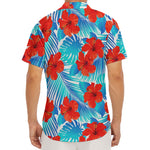 Blue Tropical Hibiscus Pattern Print Men's Deep V-Neck Shirt