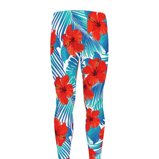 Blue Tropical Hibiscus Pattern Print Men's leggings