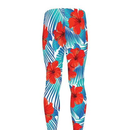 Blue Tropical Hibiscus Pattern Print Men's leggings