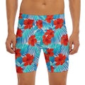 Blue Tropical Hibiscus Pattern Print Men's Long Boxer Briefs