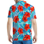Blue Tropical Hibiscus Pattern Print Men's Polo Shirt
