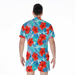 Blue Tropical Hibiscus Pattern Print Men's Rompers