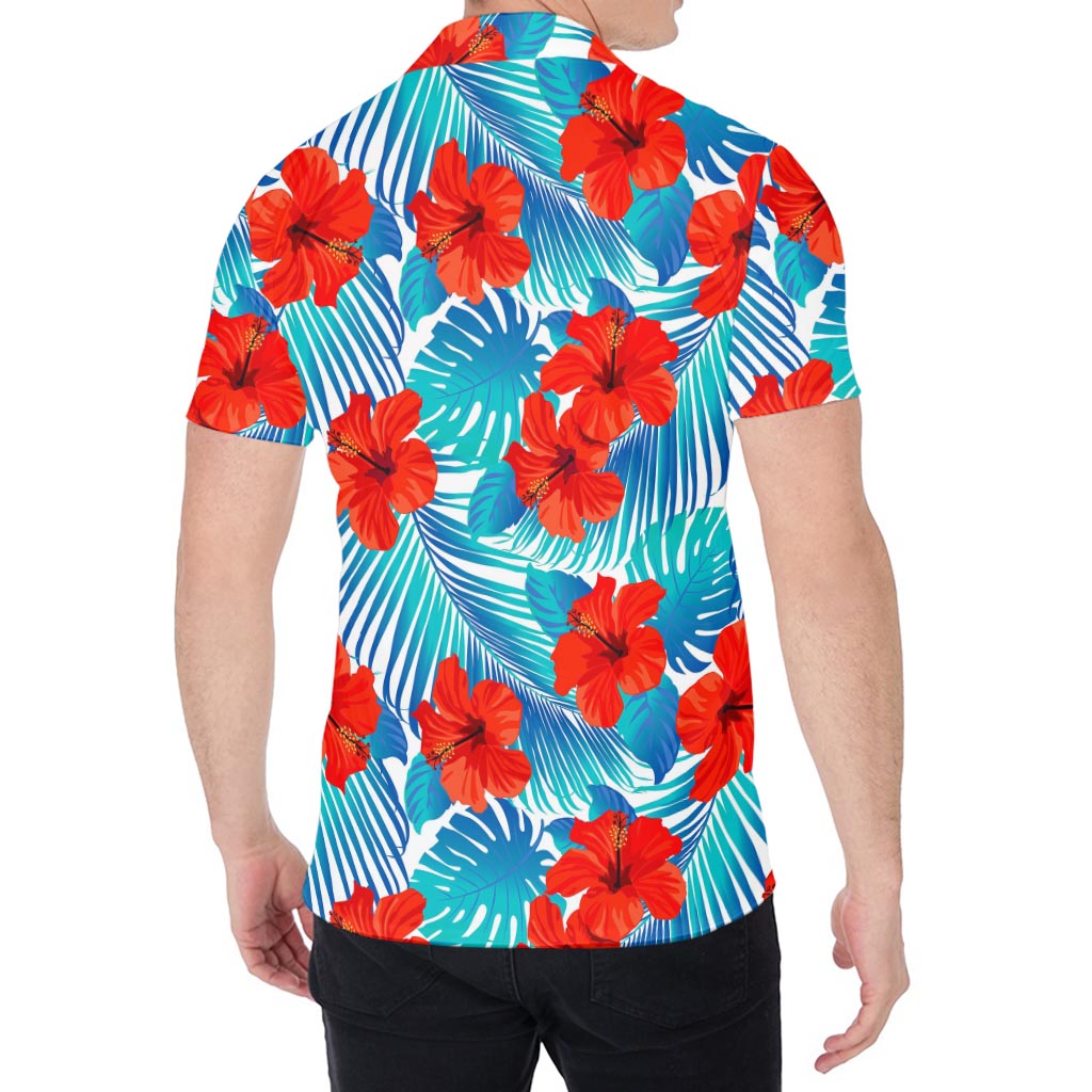 Blue Tropical Hibiscus Pattern Print Men's Shirt