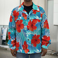 Blue Tropical Hibiscus Pattern Print Men's Shirt Jacket