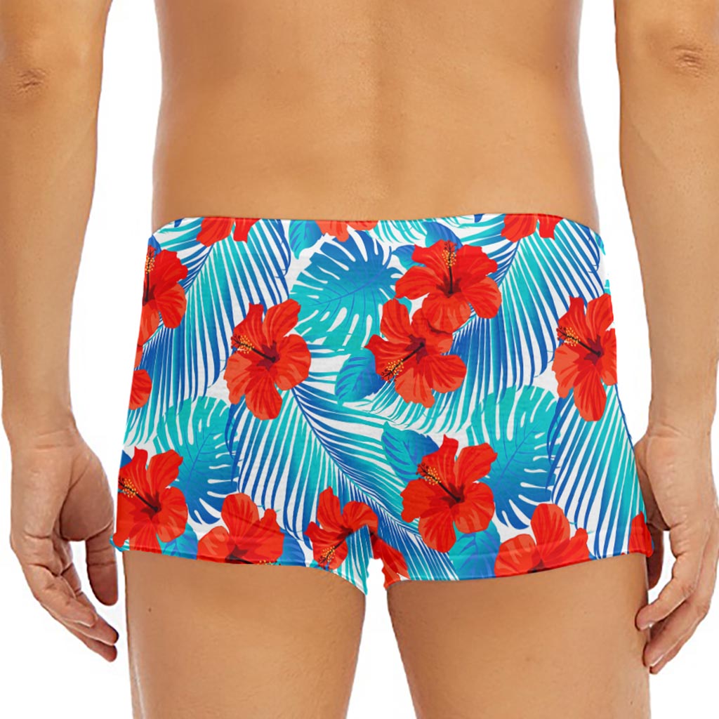 Blue Tropical Hibiscus Pattern Print Men's Short Boxer Briefs