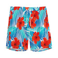 Blue Tropical Hibiscus Pattern Print Men's Athletic Shorts