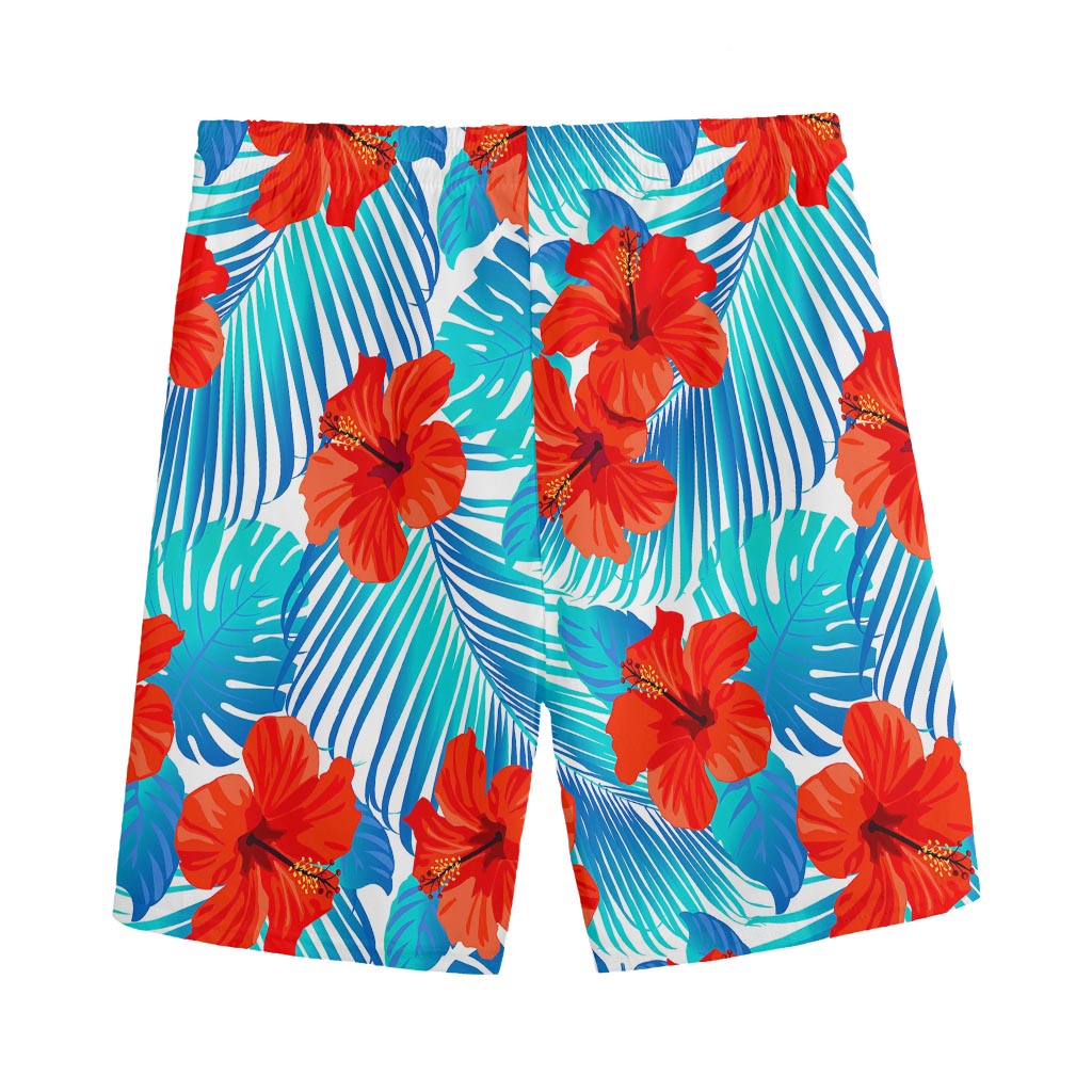Blue Tropical Hibiscus Pattern Print Men's Sports Shorts