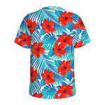Blue Tropical Hibiscus Pattern Print Men's Sports T-Shirt