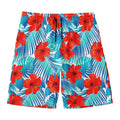 Blue Tropical Hibiscus Pattern Print Men's Swim Trunks