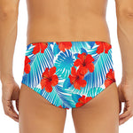 Blue Tropical Hibiscus Pattern Print Men's Triangle Swim Briefs