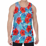 Blue Tropical Hibiscus Pattern Print Men's Velvet Tank Top