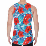 Blue Tropical Hibiscus Pattern Print Men's Velvet Tank Top