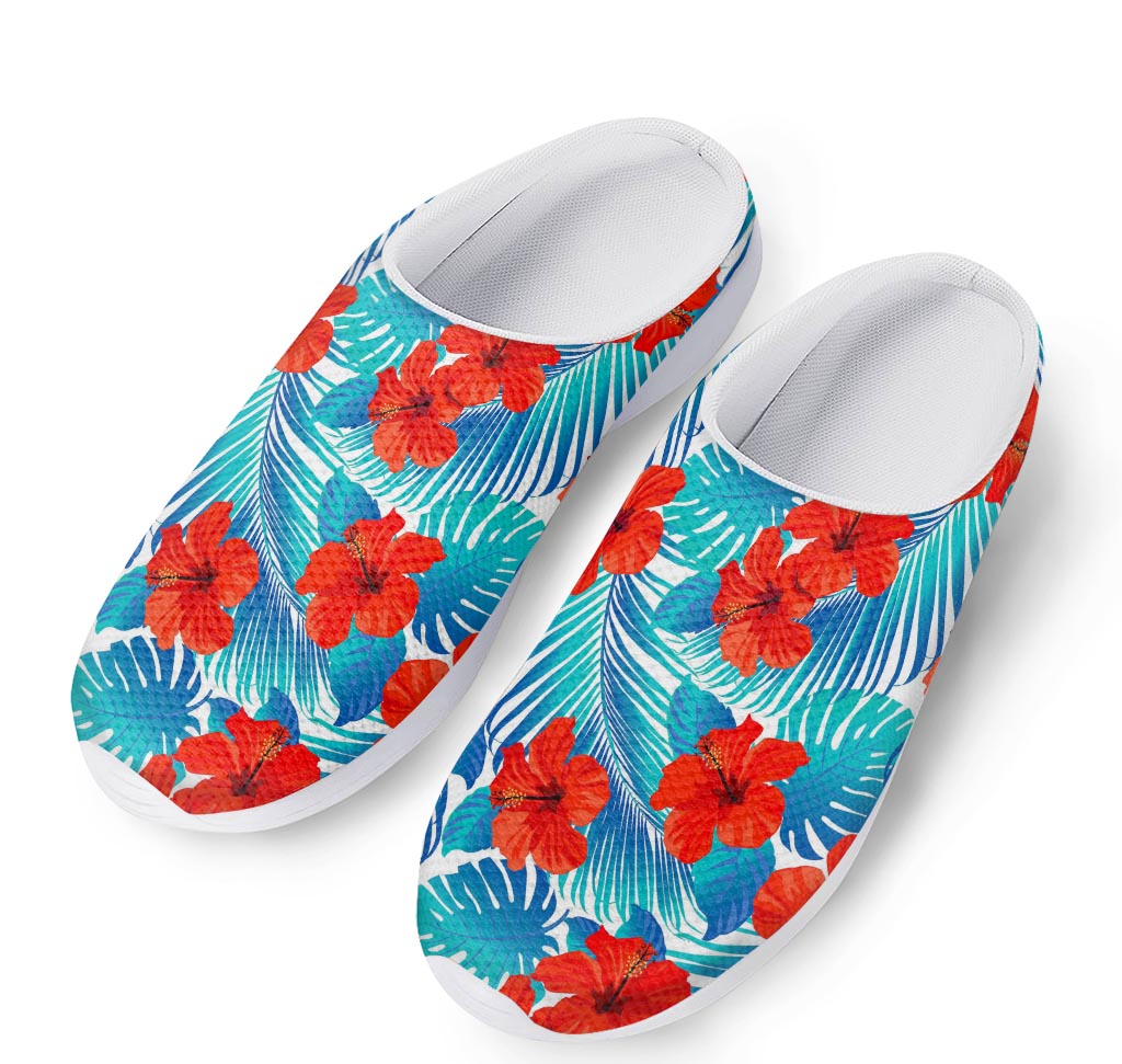 Blue Tropical Hibiscus Pattern Print Mesh Casual Shoes