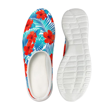 Blue Tropical Hibiscus Pattern Print Mesh Casual Shoes