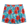 Blue Tropical Hibiscus Pattern Print Mesh Shorts