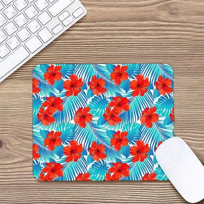 Blue Tropical Hibiscus Pattern Print Mouse Pad