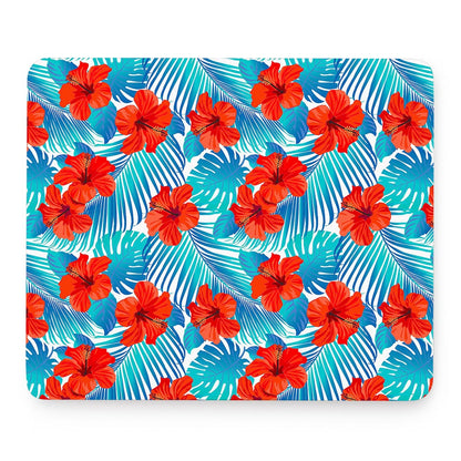 Blue Tropical Hibiscus Pattern Print Mouse Pad