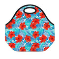 Blue Tropical Hibiscus Pattern Print Neoprene Lunch Bag