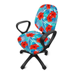 Blue Tropical Hibiscus Pattern Print Office Chair Cover