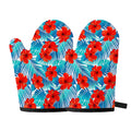 Blue Tropical Hibiscus Pattern Print Oven Mitts