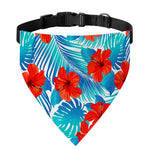Blue Tropical Hibiscus Pattern Print Over The Collar Dog Bandana