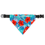 Blue Tropical Hibiscus Pattern Print Over The Collar Dog Bandana