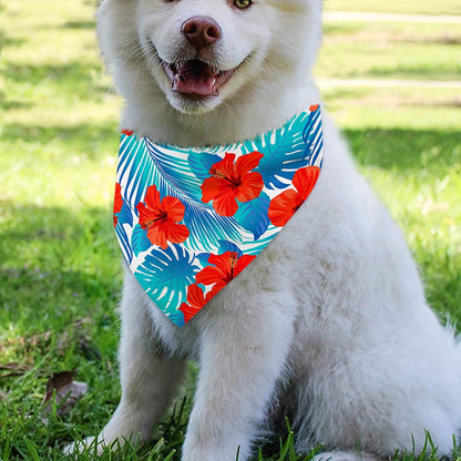 Blue Tropical Hibiscus Pattern Print Over The Collar Dog Bandana