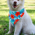 Blue Tropical Hibiscus Pattern Print Over The Collar Dog Bandana