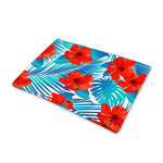 Blue Tropical Hibiscus Pattern Print Pet Cooling Mat Cover