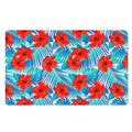 Blue Tropical Hibiscus Pattern Print Polyester Doormat