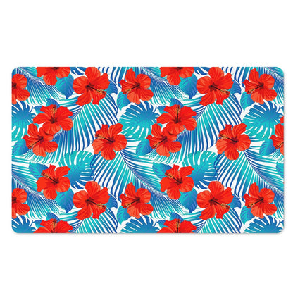 Blue Tropical Hibiscus Pattern Print Polyester Doormat