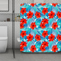 Blue Tropical Hibiscus Pattern Print Polyester Shower Curtain