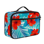 Blue Tropical Hibiscus Pattern Print Portable Lunch Bag