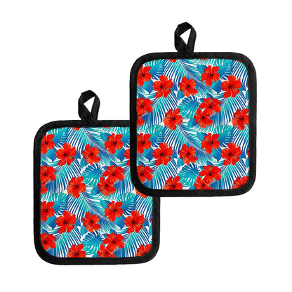 Blue Tropical Hibiscus Pattern Print Pot Holders