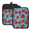 Blue Tropical Hibiscus Pattern Print Pot Holders With Pocket