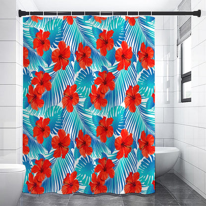 Blue Tropical Hibiscus Pattern Print Premium Shower Curtain