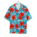 Blue Tropical Hibiscus Pattern Print Rayon Hawaiian Shirt