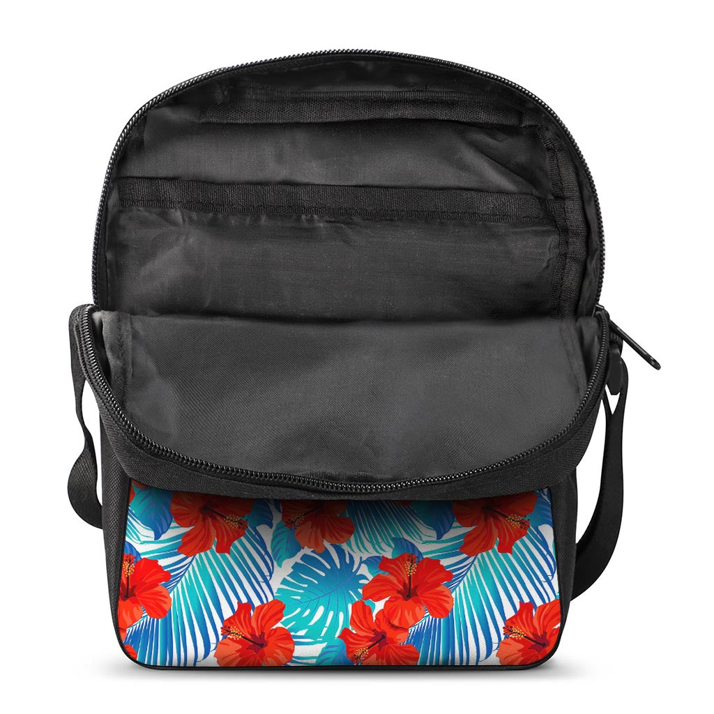 Blue Tropical Hibiscus Pattern Print Rectangular Crossbody Bag