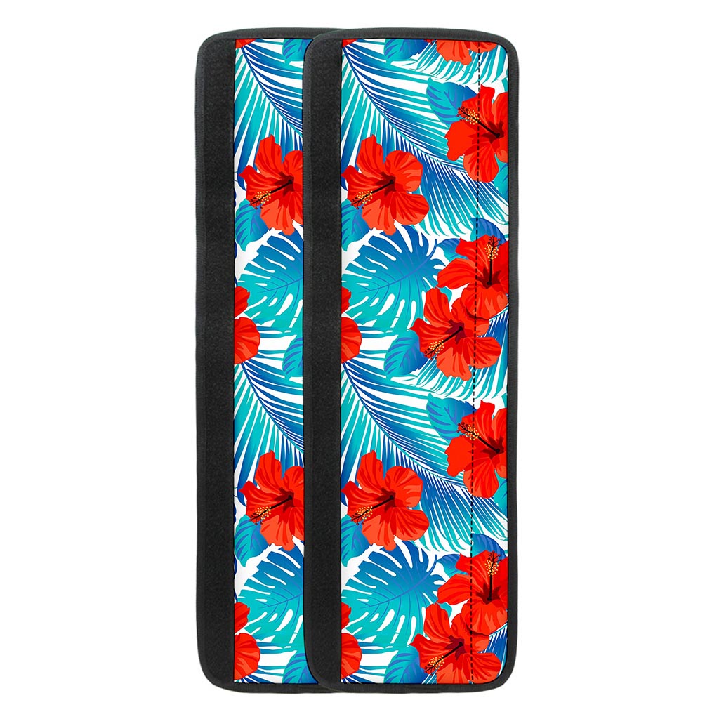 Blue Tropical Hibiscus Pattern Print Refrigerator Handle Covers