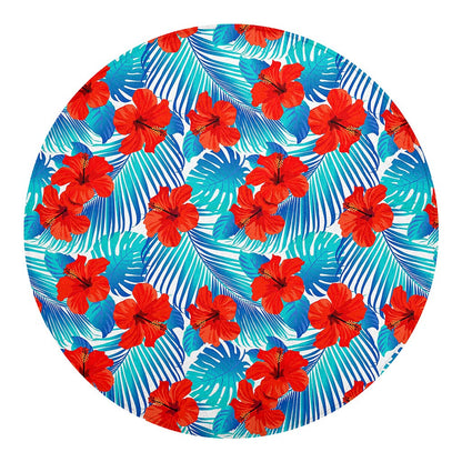 Blue Tropical Hibiscus Pattern Print Round Blanket