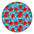 Blue Tropical Hibiscus Pattern Print Round Floor Mat