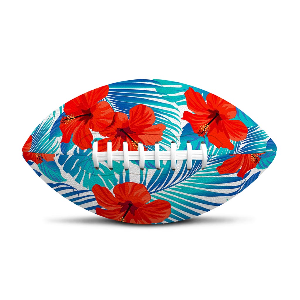 Blue Tropical Hibiscus Pattern Print Rugby Ball