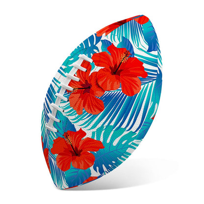 Blue Tropical Hibiscus Pattern Print Rugby Ball