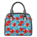 Blue Tropical Hibiscus Pattern Print Shoulder Handbag