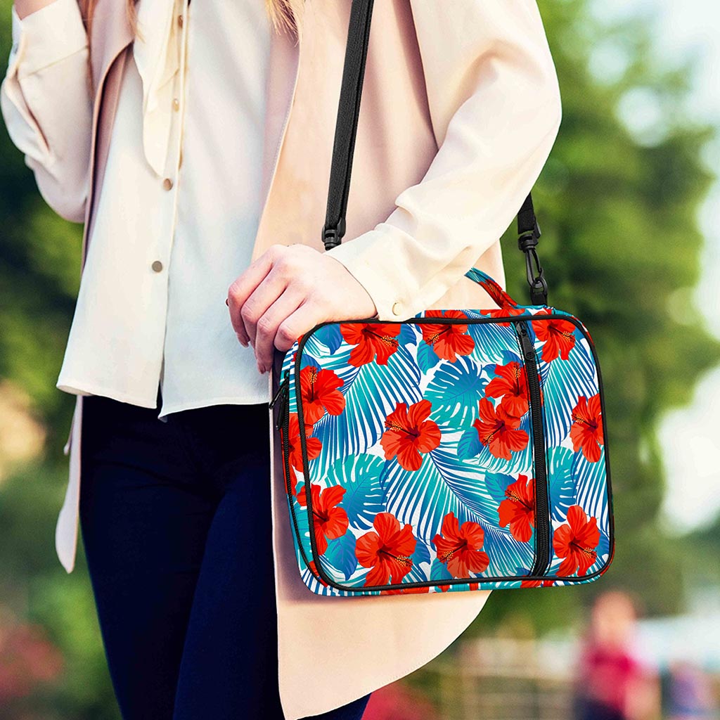 Blue Tropical Hibiscus Pattern Print Shoulder Strap Bible Bag